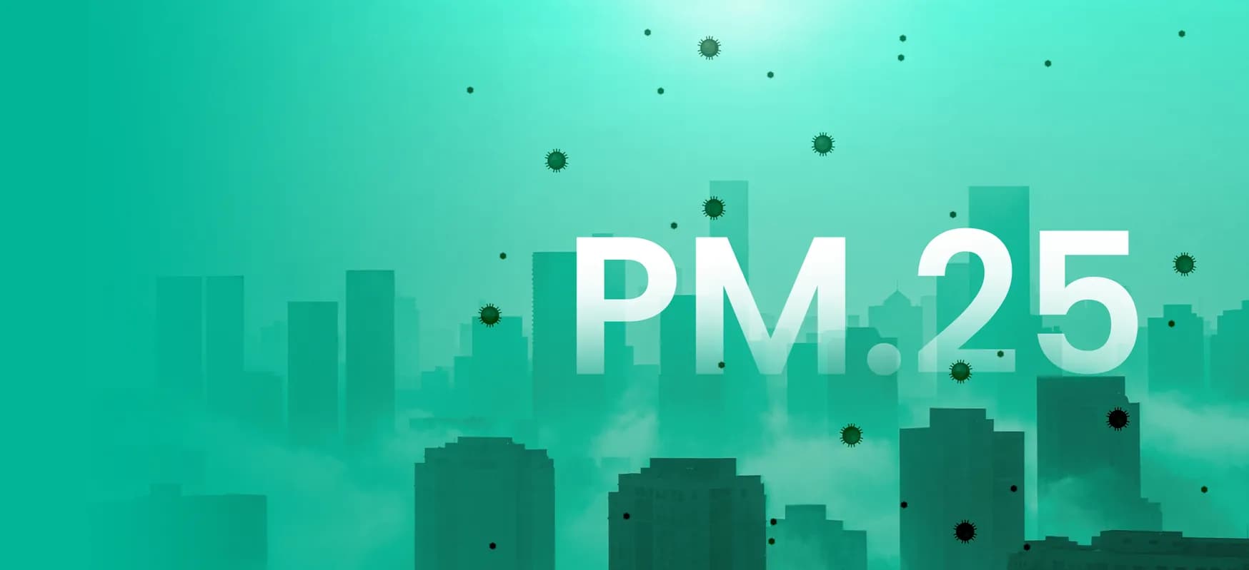 Ilustrasi partikel PM2.5 yang melayang di atas gedung-gedung kota